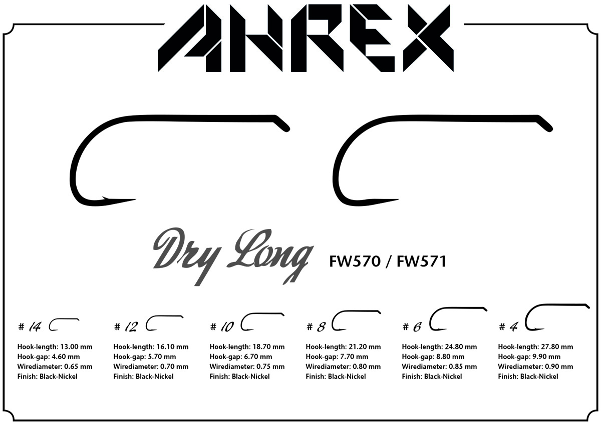 Ahrex Fw570 Dry Long Barbed #14 Trout Fly Tying Hooks
